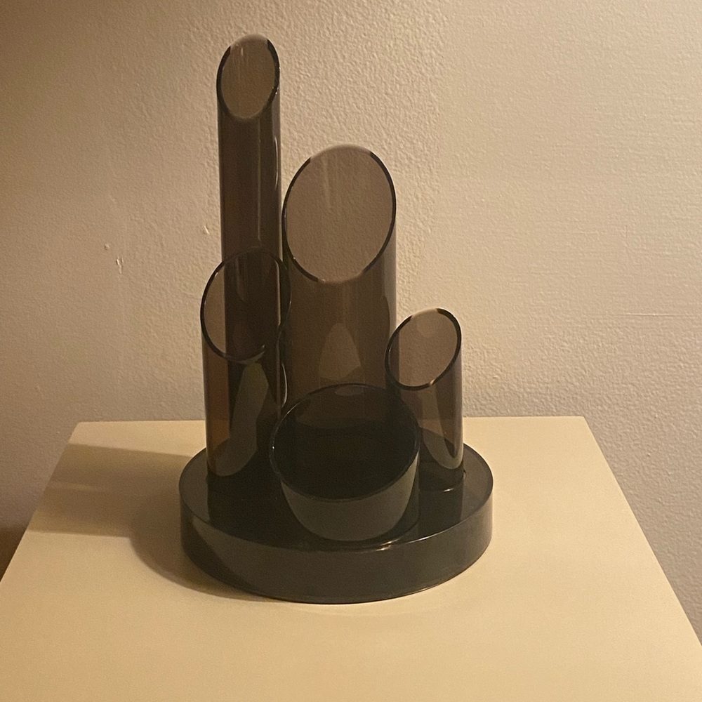 Vintage 1980s Smokey Plastic Desk Organizer